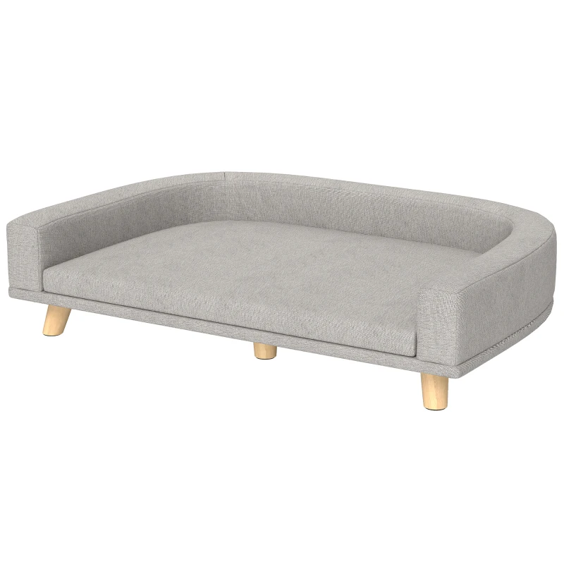 PawHut Large dog sofa elevated dog bed washable cushion wooden frame polyester fabric 98 x 67 x 25 cm gray