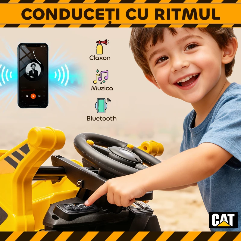 AIYAPLAY Ruspa Electrică pentru Copii 3-6 Ani Marca Oficială Caterpillar 12V cu Telecomandă, Galben