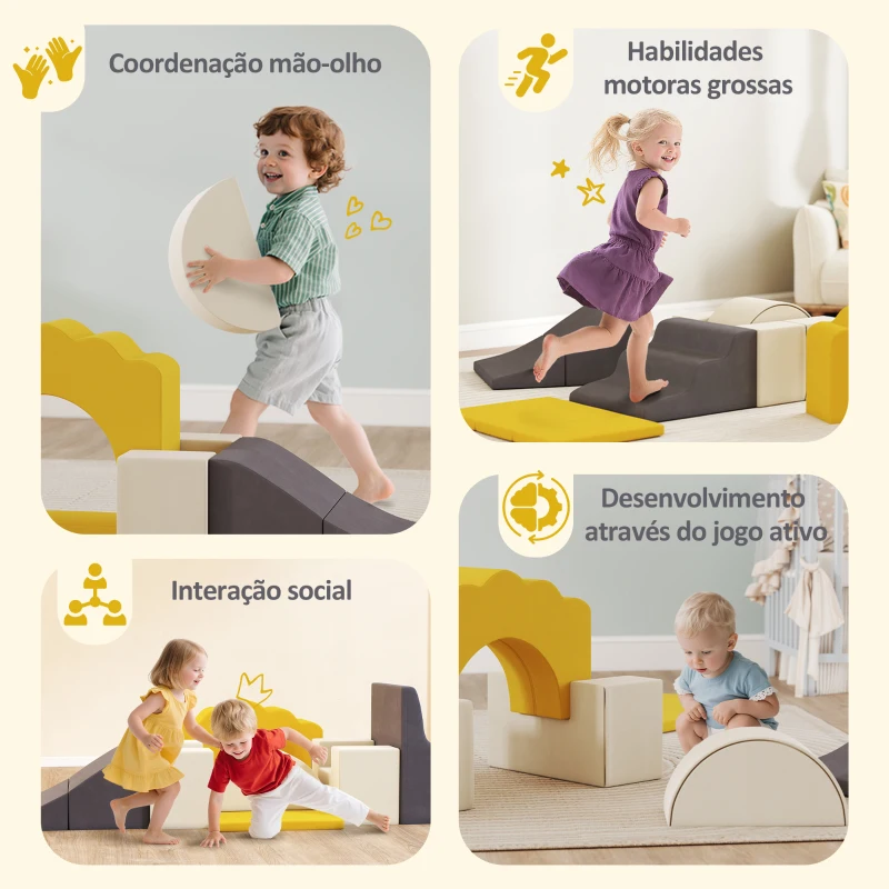 AIYAPLAY Conjunto de 7 Blocos de Espuma para Crianças Blocos de Psicomotricidade Brinquedo para Aprendizagem para Escalar Amarelo