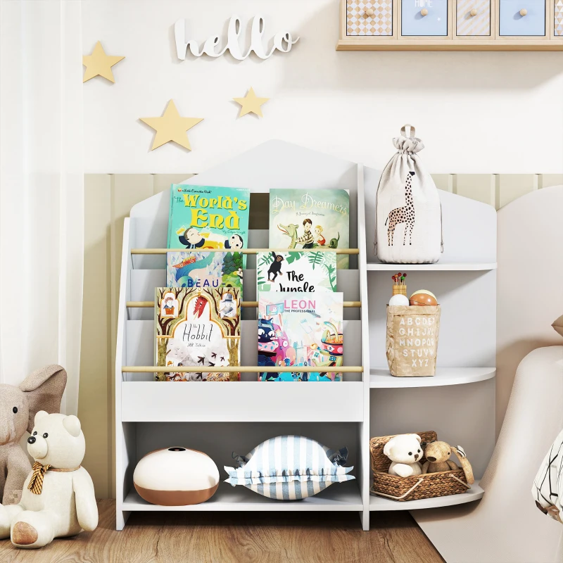 AIYAPLAY Children's Shelf with 7 Shelves for Books, Toys, Rounded Edges, Holds 40 kg, White