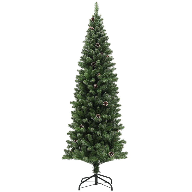HOMCOM 180 cm Artificial Christmas Tree Slim with Foldable Steel Stand, 618 Tips, Green