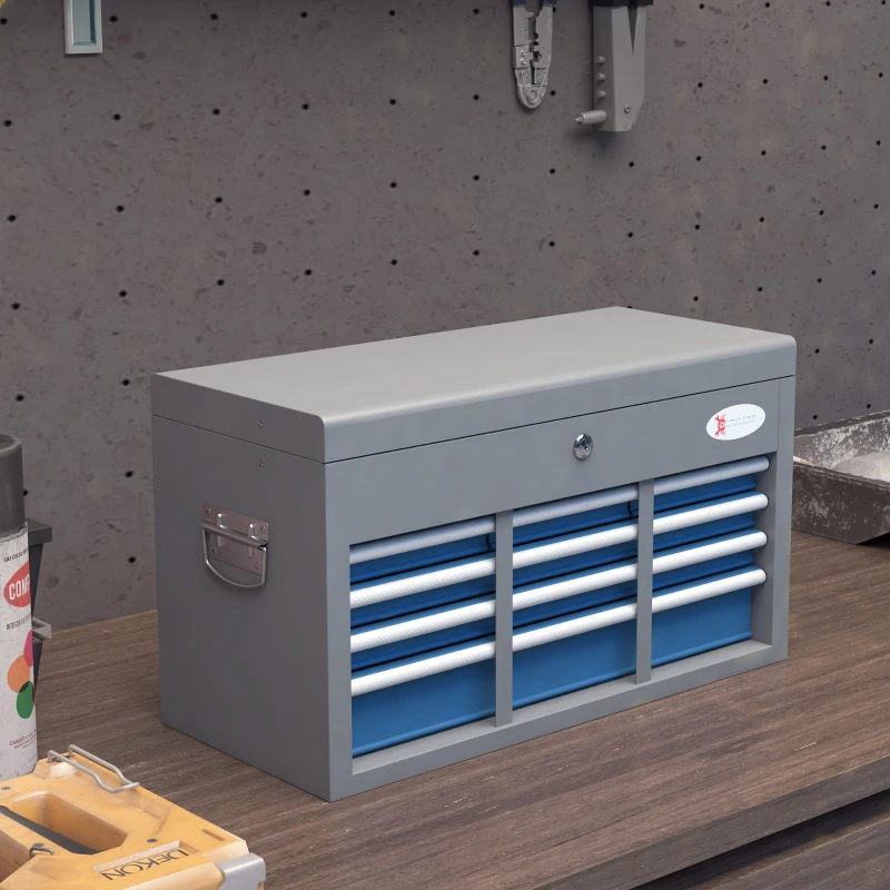 DURHAND Metal toolbox case with 6 drawers and 1 top tray, lockable with 2 keys included, 2 handles