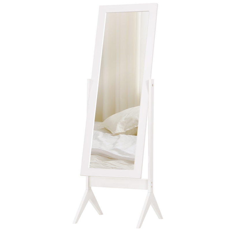 HOMCOM Espejo de Pie Cuerpo Entero Reclinable 47x46x148 cm, Espejo de Cuerpo Entero Independiente con Soporte y Marco rectangular, Para Dormitorio, Salón, Blanco