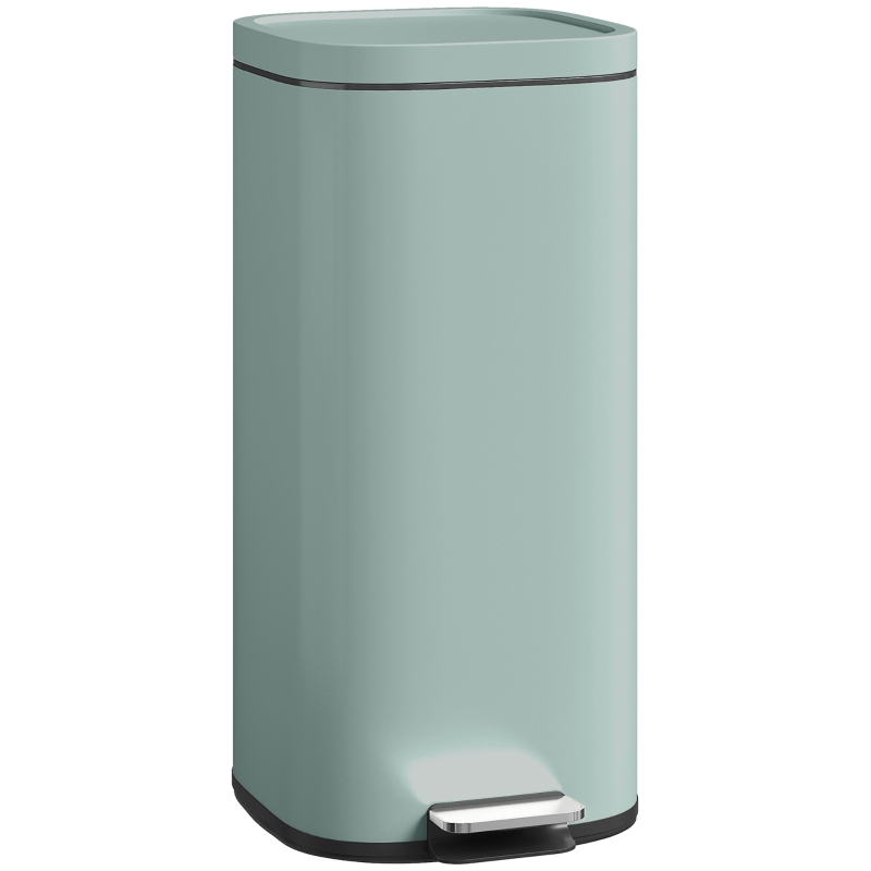 HOMCOM 30L Kitchen Bin, Compact Pedal Bin with Soft-Close and Stay-Open Lid, Removable Bucket for Kitchen, Home, Office, Green