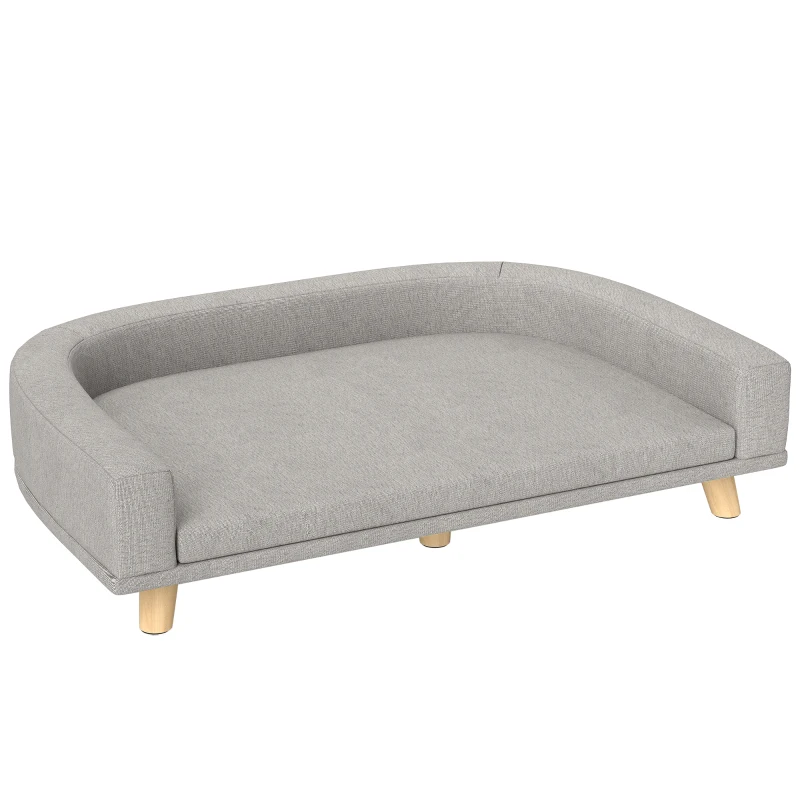 PawHut Large dog sofa elevated dog bed washable cushion wooden frame polyester fabric 98 x 67 x 25 cm gray
