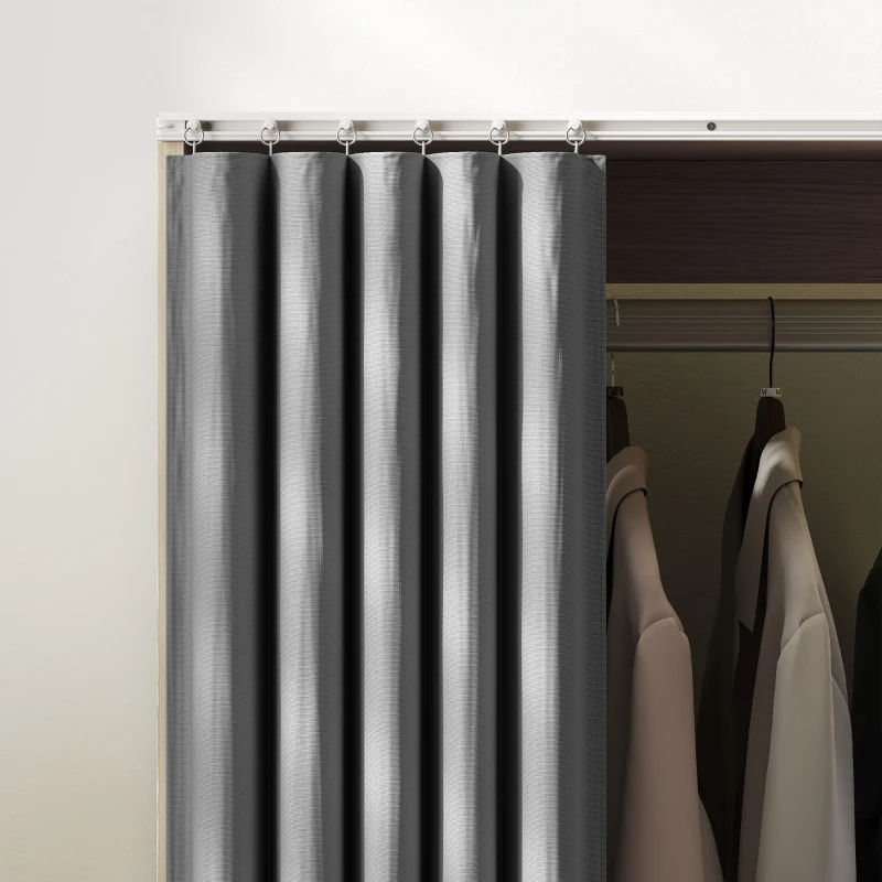 HOMCOM Armario perchero armario de almacenamiento móvil con cortina, barra de suspensión, 60 x 40 x 128 cm, efecto madera natural