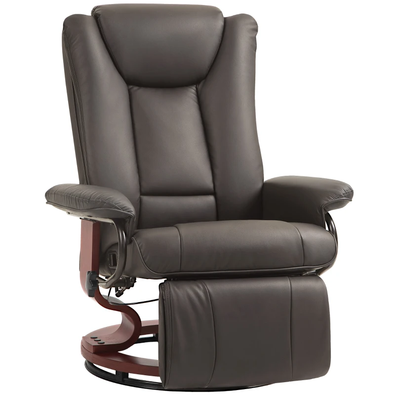 HOMCOM Recliner with Lounger Function, Swivel, up to 150 kg, Faux Leather Upholstery, Steel Frame, Brown