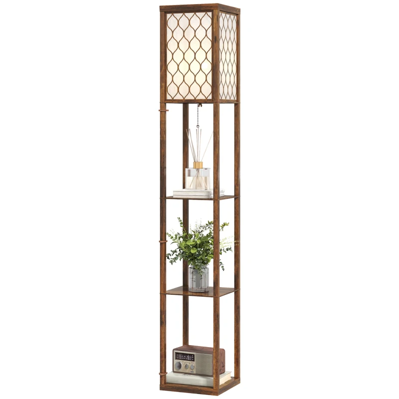 HOMCOM Three-Shelf Standing Lamp - Rustic Brown/White