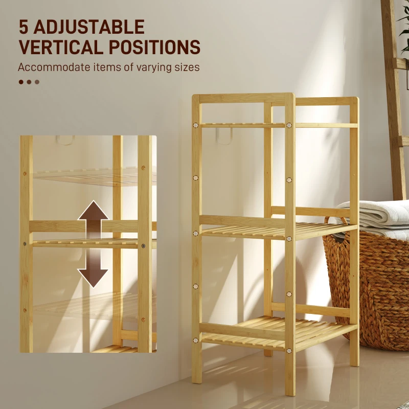 HOMCOM Three-Tier Bamboo Adjustable Shelf Storage Unit