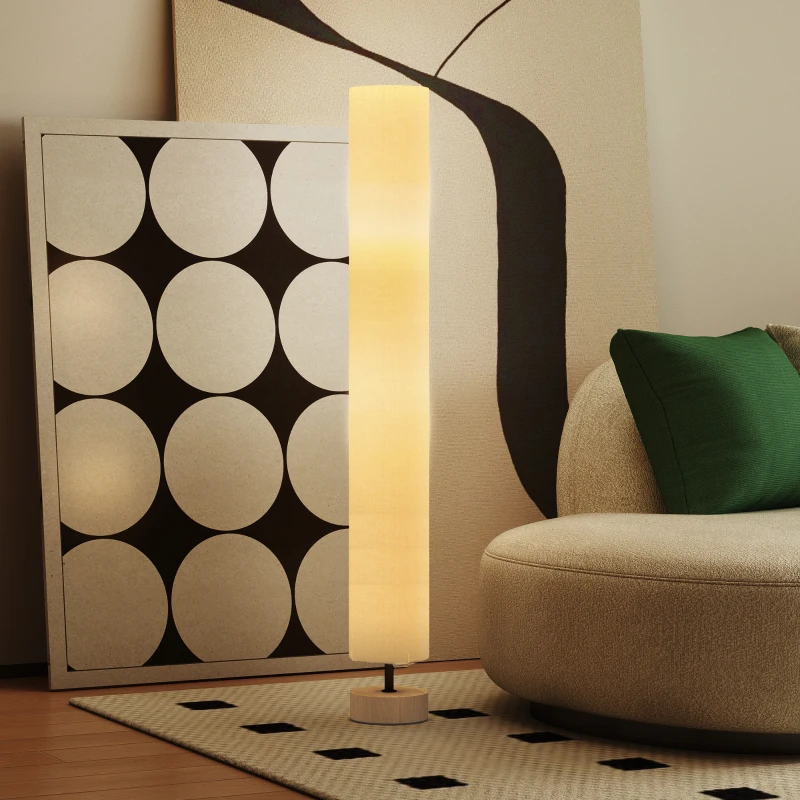 HOMCOM Lampadaire sur pied de salon avec abat-jour en lin, interrupteur à pied, 2 x douille E27, 120 cm, beige