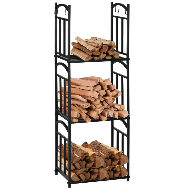 Outsunny Log Rack Log Holder modular firewood rack 4 hooks dim. 46 x 32 x 126 cm