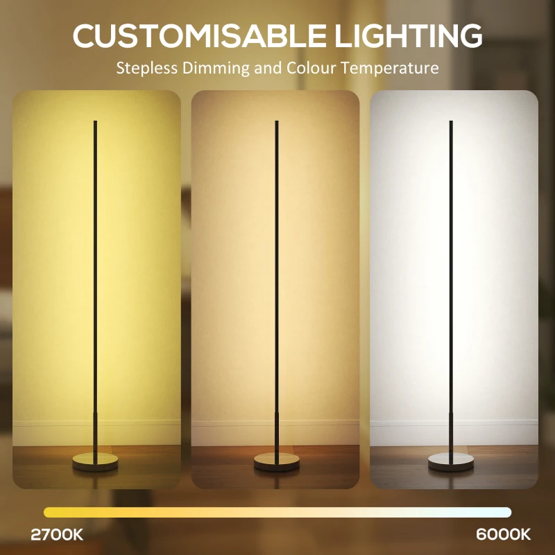 HOMCOM Lampă de Podea LED Reglabilă cu Telecomandă de 150cm Înălțime, Argintiu