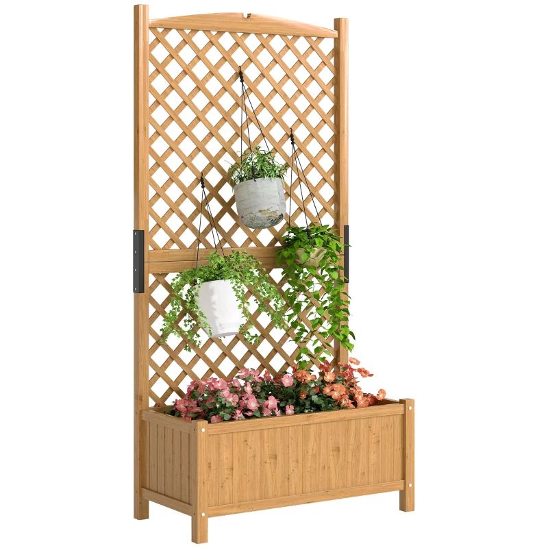 Outsunny Floreira de Jardim com Treliça Caixa de Plantio com Suporte para Plantas Trepadeiras 90x45x180cm Madeira