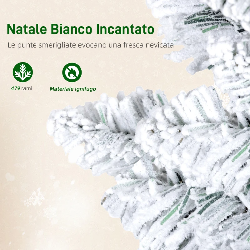 HOMCOM Albero di Natale Innevato con 180 Luci LED a 11 Effetti e 479 Rami, Ø65x180 cm, Verde e Bianco