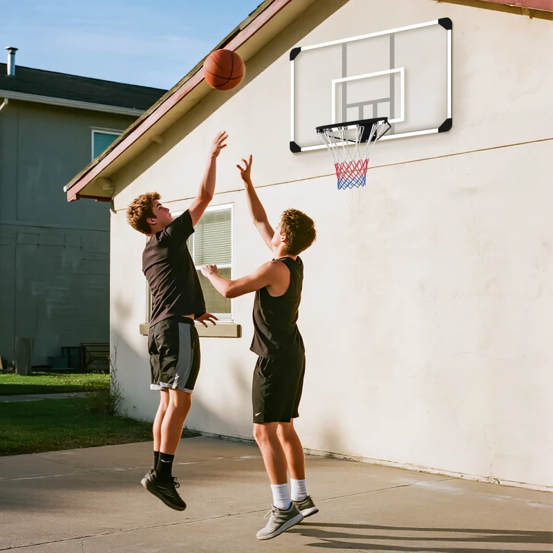 SPORTNOW Wall-mounted basketball hoop with special rim and all-season net for indoor and outdoor use 113x61x73cm white