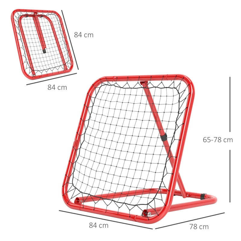 HOMCOM Soccer Rebounder Net, Foldable, Rebound Wall, 5-Position Adjustable, Metal, 78 x 84 x 65-78 cm, Red