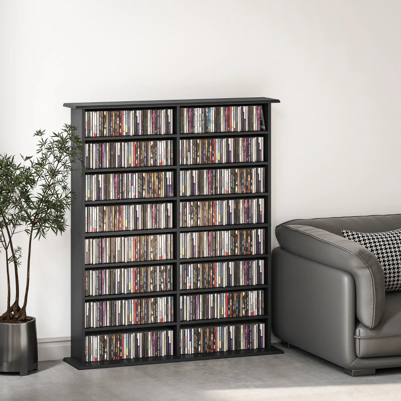 HOMCOM Rangements pour CD et DVD avec 16 compartiments et 12 étagères réglables capacité max. 720 CD/396 DVD et Blu-ray noir(m-11)