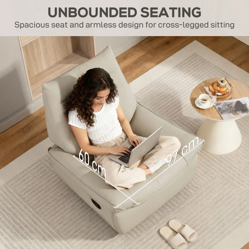 HOMCOM Scaun Reclinabil Manual Relaxant cu Suport pentru Picioare și Bază Pivotantă Fără Brațe, Crem