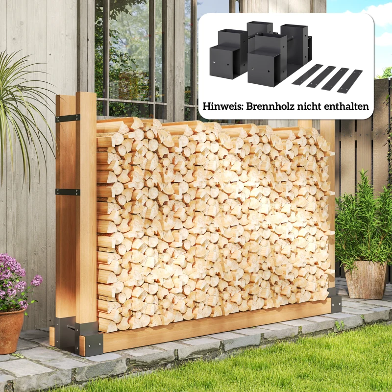 Outsunny 2-Pack Indoor Firewood Rack 33.5 x 10 x 15.5 cm Firewood Rack with Adjustable Length, Metal, Black