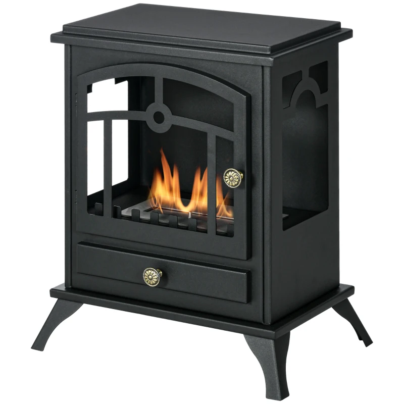 HOMCOM Freestanding Bioethanol Fireplace, 1.2 L burner, approx. 3 h burn time Dim. 45L x 28l x 54H cm Black Steel