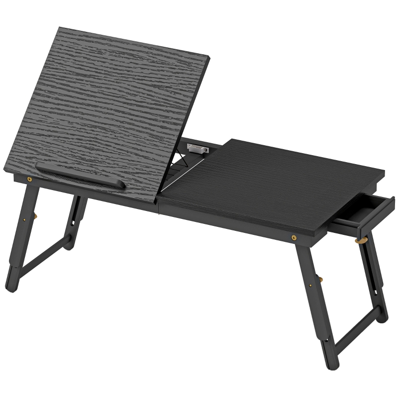 HOMCOM Foldable Adjustable Bed Table, Bamboo Laptop Bed Top with Tilting Surface 83.5x33x34cm black