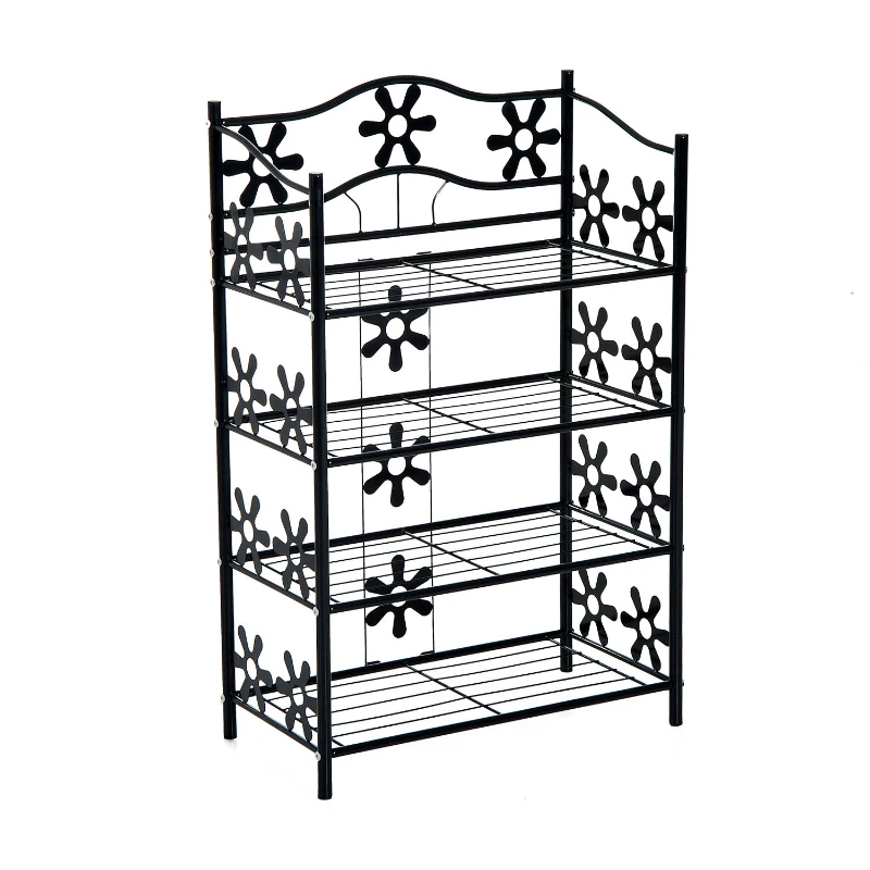 HOMCOM Shoe Rack, Plant Stand, Flower Rack, Freestanding Shelf, Stand, 4 Tiers, Metal, 59.5 x 30 x 92 cm, Black