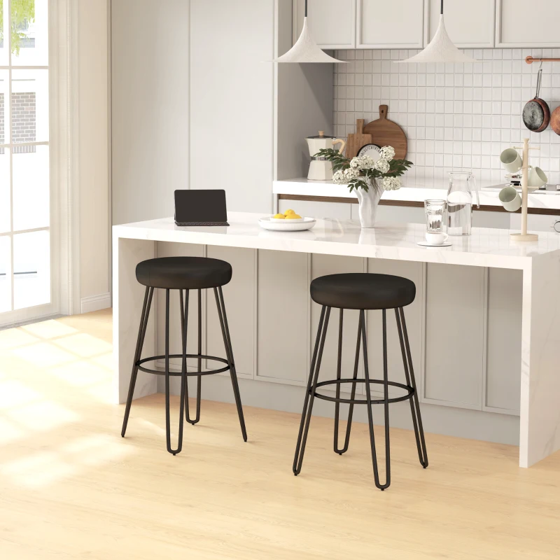 HOMCOM Set of 2 industrial-style bar stools with footrest, U-shaped legs, padded seat, black