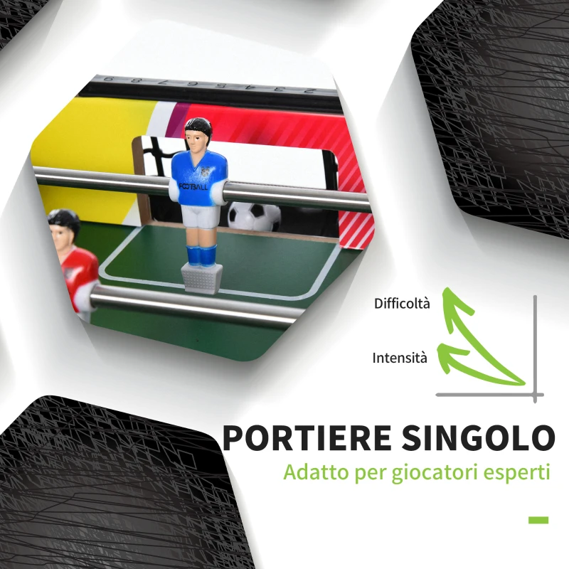 HOMCOM Calcio Balilla con 2 Tabelloni Segnapunti, in Legno, Acciaio Inox e Plastica, 86.5x43.5x63 cm, Multicolore