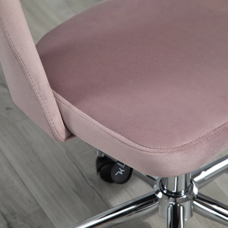 Vinsetto Contemporary design swivel office chair 360° ergonomic grooved ventilated back height-adjustable velvet upholstery 49 x 60 x 91 cm pink