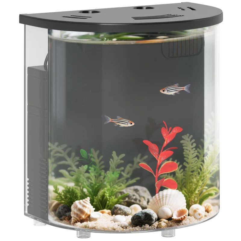 PawHut 3L Small Fish Tank with Filter System, LED Light, Small Fish Tank for Betta, Shrimp, Black