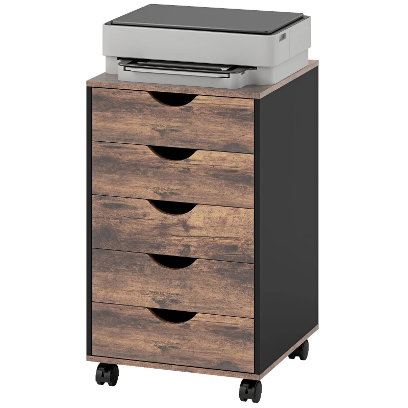 HOMCOM Five-Drawer Filing Cabinet - Rustic Brown