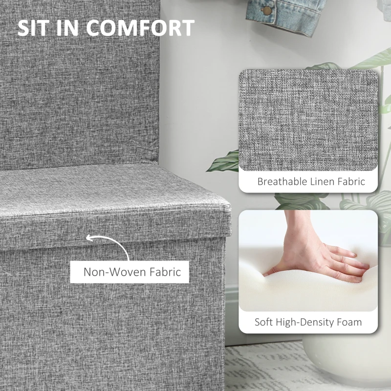 HOMCOM Bancă Pliabilă cu Spătar și Compartiment de 77L, Acoperire din Țesătură, 76x50x73 cm, Gri