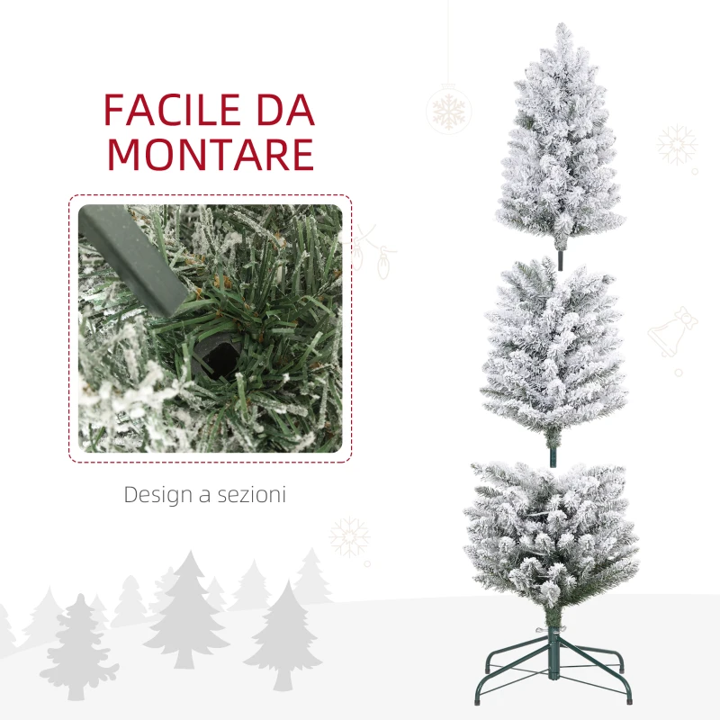 HOMCOM Albero di Natale Innevato con 263 Rami e Luci LED Bianche in Plastica e Metallo, Ø45x150 cm, Verde