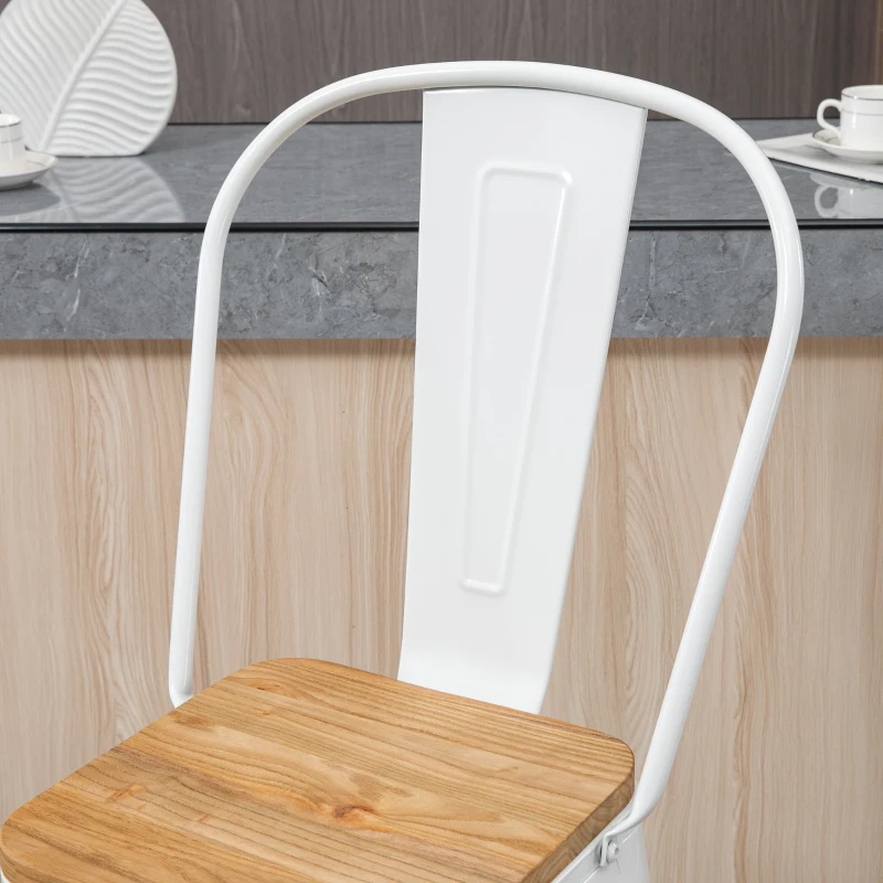 HOMCOM Set of 4 industrial bar stools with backrest footrest seat height 76 cm white metal