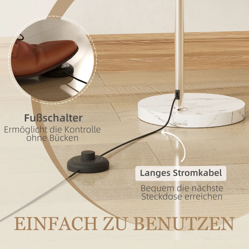 HOMCOM boogvloerlamp met voetschakelaar, van marmer, metaal en kunststof, 26x90x180 cm, wit en oranje(m-5)