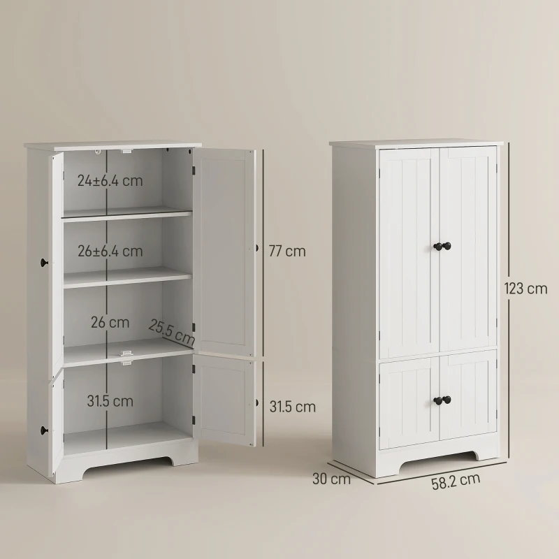 HOMCOM Kitchen Sideboard Cabinet with Cupboards and Adjustable Shelves, 58.2 x 30 x 123 cm, White