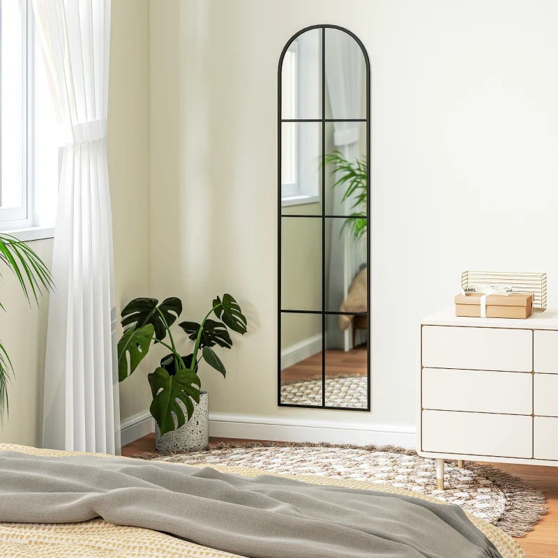 HOMCOM Large arched window wall or freestanding mirror 40 x 160 cm with metal frame, shatterproof film, black