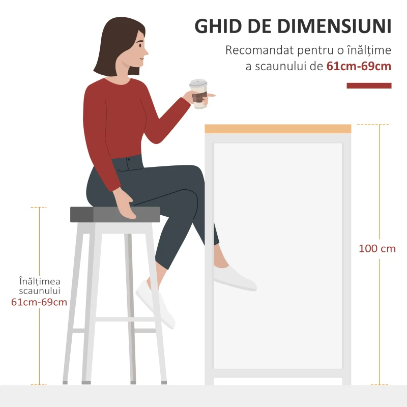 HOMCOM masa tip bar, pentru bucatarie, 115x55x100cm, alb(m-7)