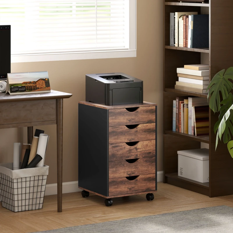 HOMCOM Five-Drawer Filing Cabinet - Rustic Brown