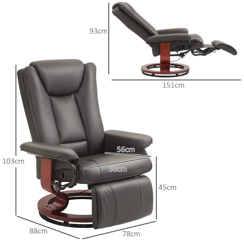 HOMCOM Recliner with Lounger Function, Swivel, up to 150 kg, Faux Leather Upholstery, Steel Frame, Brown