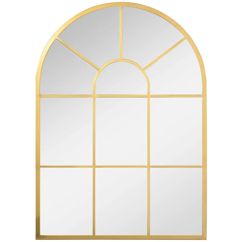 HOMCOM Gold-Framed Arched Metal Wall Mirror – 70 x 50 cm – Decor for Entryway, Bedroom, Living Room