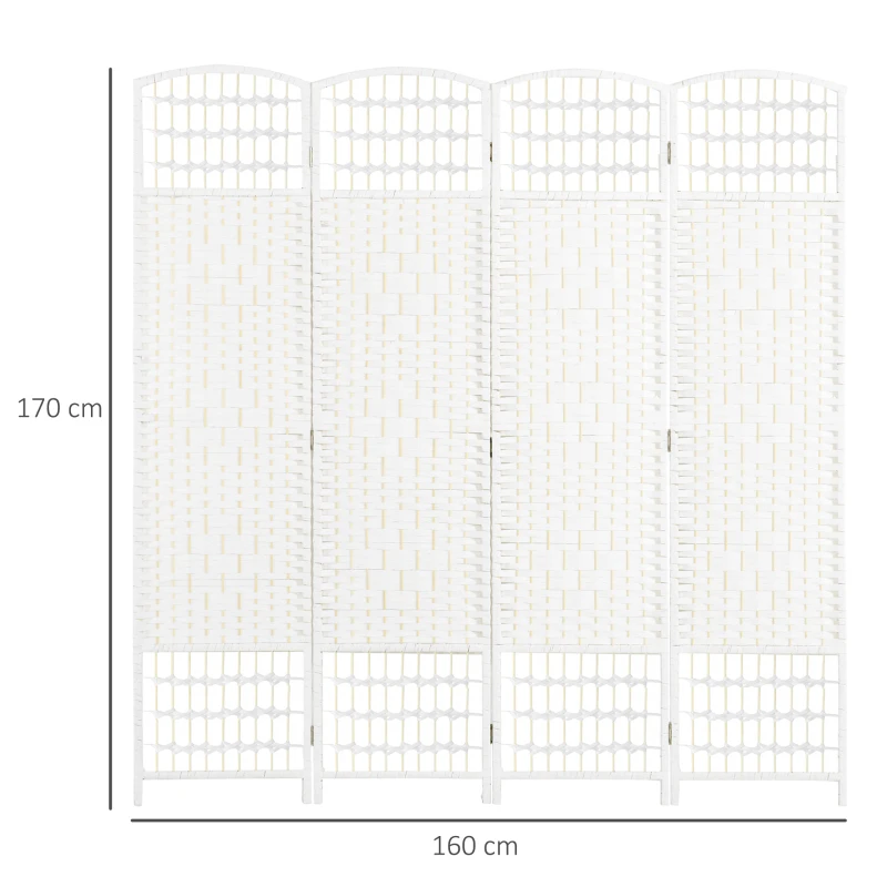 HOMCOM 4 Panel Folding Room Divider, Privacy Screen, Freestanding Paravent Partition Separator for Living Room, Bedroom and Office, 160 x 170cm, White
