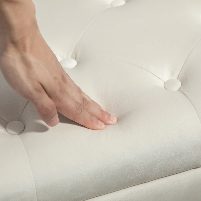 HOMCOM Storage bench storage chest velvet-effect fabric wooden legs max. load 120 kg 80 x 35 x 42 cm, cream