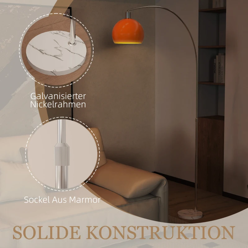 HOMCOM boogvloerlamp met voetschakelaar, van marmer, metaal en kunststof, 26x90x180 cm, wit en oranje(m-8)