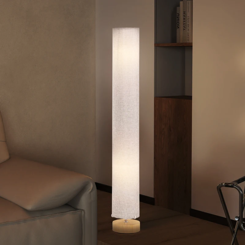 HOMCOM Floor Lamp for Living Room, 47" Modern Standing Lamp with Linen Shade, Wooden Base, Grey