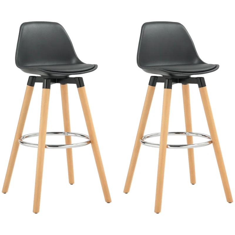 HOMCOM Set of 2 Bar Stools, Bar Chairs with Backrest and Footrest, Padded Seat, 43 x 43 x 91 cm, Black