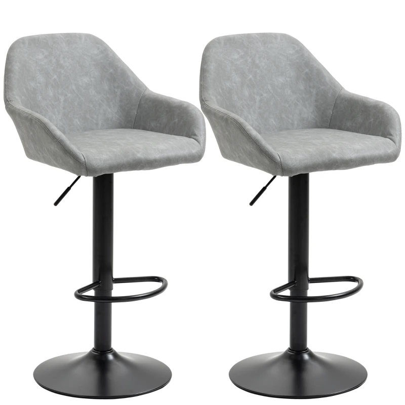 HOMCOM Set of 2 bar stools with backrest and footrest, height-adjustable and 360° swivel, gray