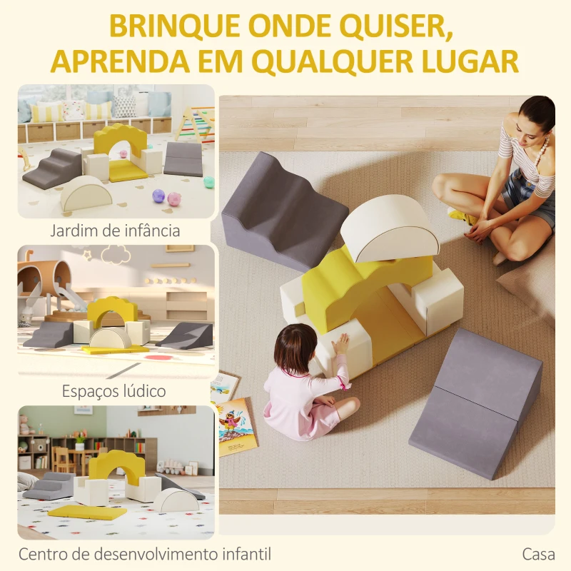 AIYAPLAY Conjunto de 7 Blocos de Espuma para Crianças Blocos de Psicomotricidade Brinquedo para Aprendizagem para Escalar Amarelo