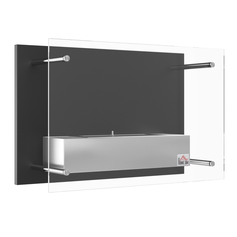 HOMCOM Wall-mounted Built-In Bioethanol Fireplace, 0.9 L Burner, approx. 3 h Burn Time, 60L x 22l x 40H cm, black
