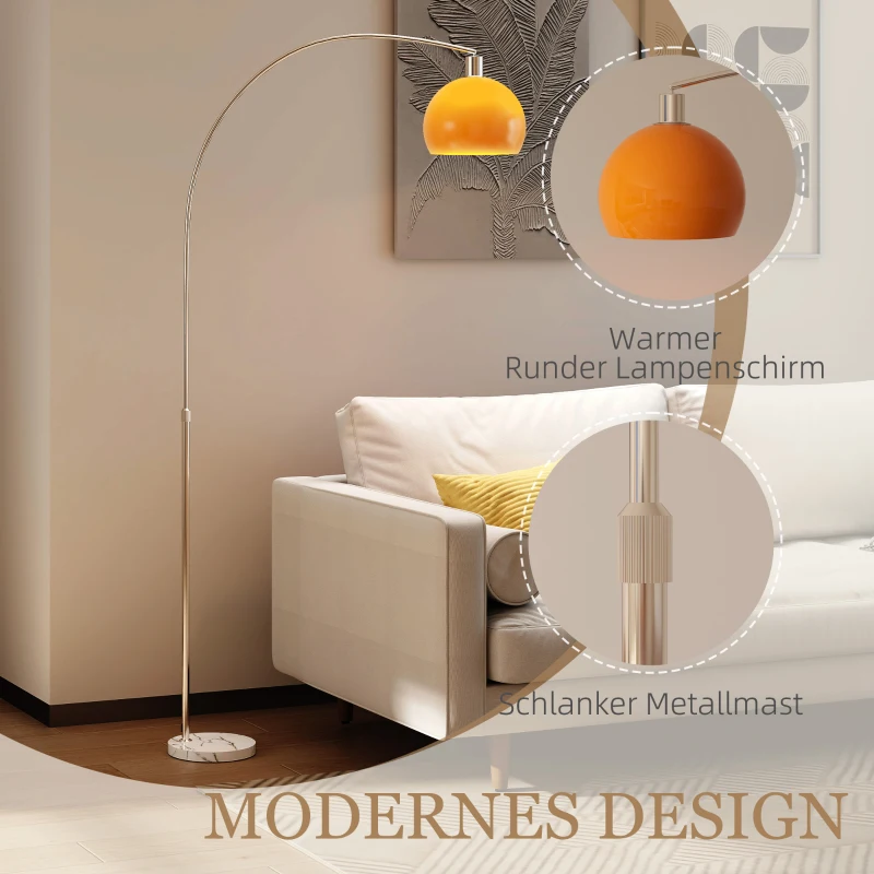 HOMCOM boogvloerlamp met voetschakelaar, van marmer, metaal en kunststof, 26x90x180 cm, wit en oranje(m-4)